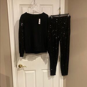 New York & Company Black Sequin Jumpsuit